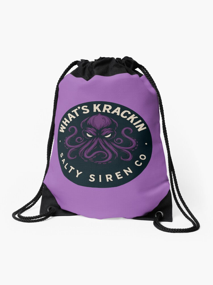 WHAT’S KRACKIN – Salty Siren Co. Purple Kraken Logo Drawstring Bag