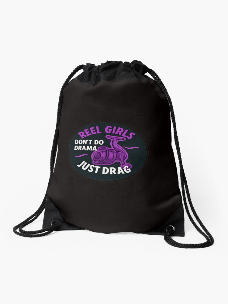 Reel girls don't do drama Drawstring Bag