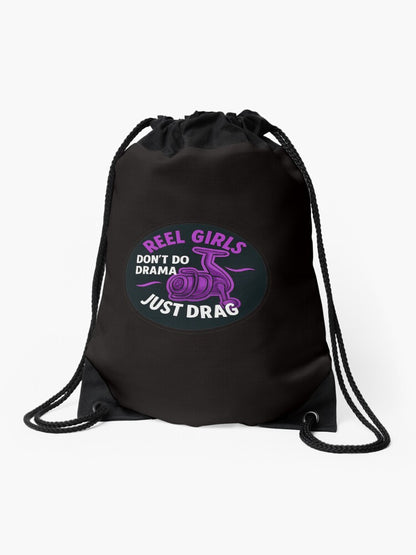 Reel girls don't do drama Drawstring Bag