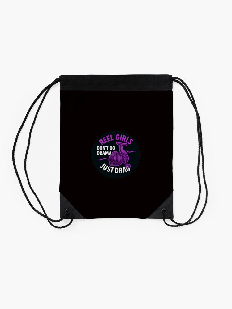 Reel girls don't do drama Drawstring Bag