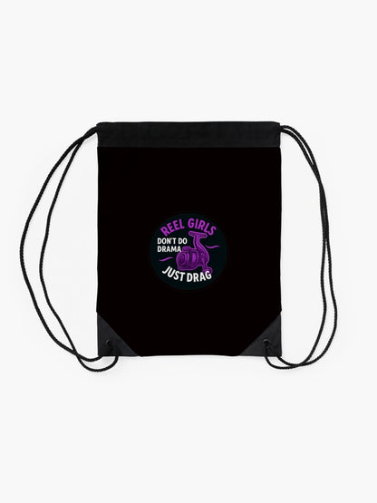 Reel girls don't do drama Drawstring Bag